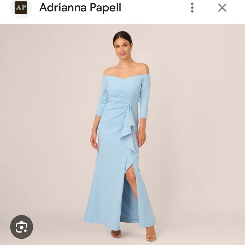 Adrianna Papell size 14 powder blue evening gown off shoulder off-sleeve